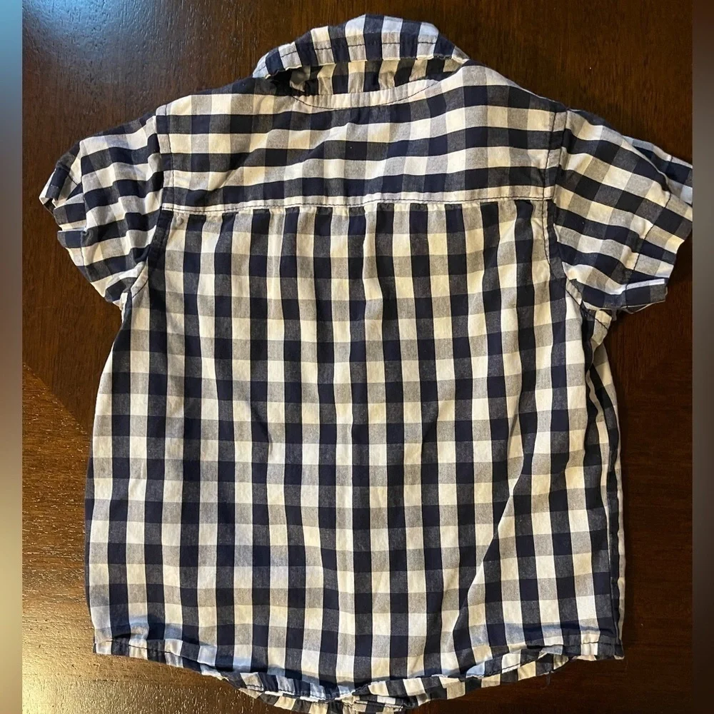 Carters | Blue and White Plaid Button Down short sleeve | 12 mo